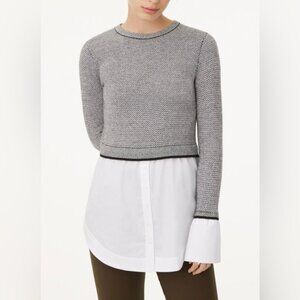 Club Monaco Berdine Women Sweater S/P Gray Layered Shirt Hem Preppy Chic Office